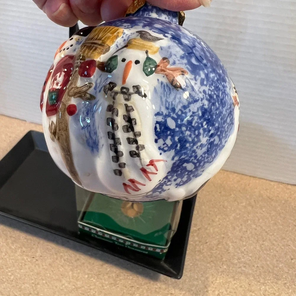 Debbie Mumm Snowman Christmas Tree Ornament Blue White Red Festive Holiday Decor